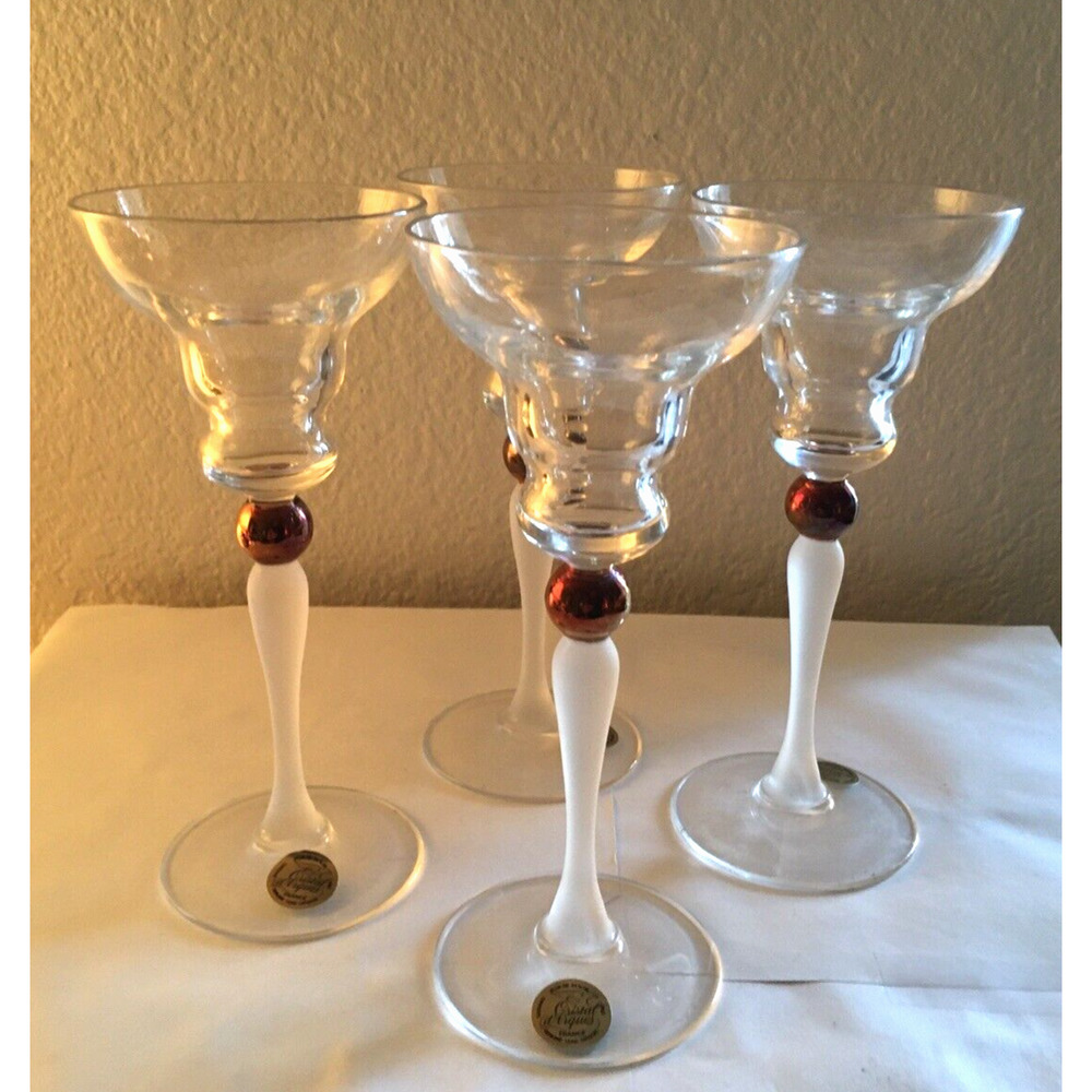 4 Cristal d’Argues Teardrop Frosted Steam Lead Crystal Glass Candlesticks